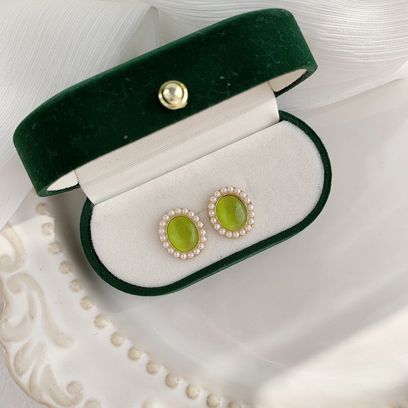 Khuyên tai kẹp không bấm lỗ chốt cố định K129 bằng hợp kim mạ vàng hình elip hạt trai dáng ngắn Leous Accessories