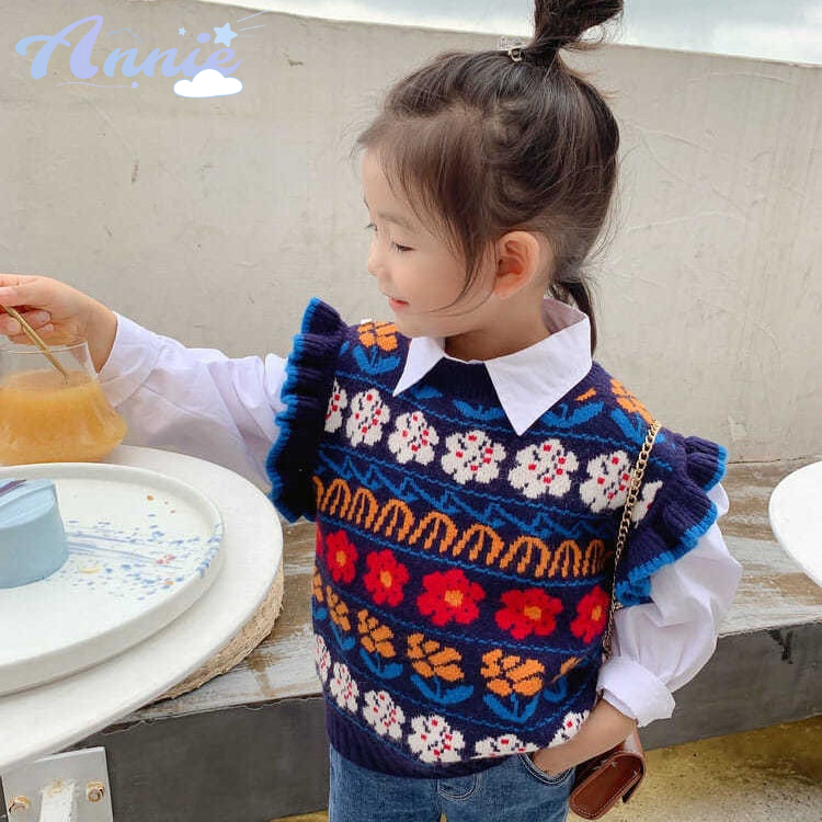 Áo Sweater Dệt Kim Không Tay Phong Cách Hàn Quốc Thời Trang Xuân Thu Mới Cho Bé Gái