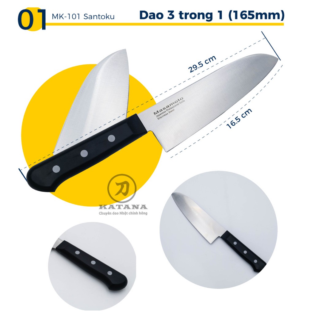 Bộ dao bếp 5 chiếc Masamoto THÉP NHẬT BẢN cao cấp xuất khẩu Made in Việt Nam chính hãng - Set 5 MKSET5