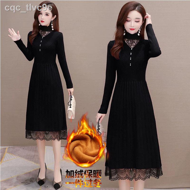 Base lace dress autumn/winter 2020 new style to cover the crotch, showing thin temperament, splicing western style, wear