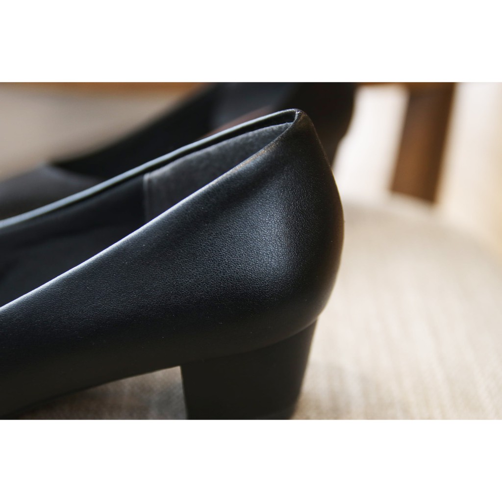 [SALE SẬP SÀN] Giày nữ VNXK chính hãng màu đen gót trơn 3 phân chất da PU cao cấp