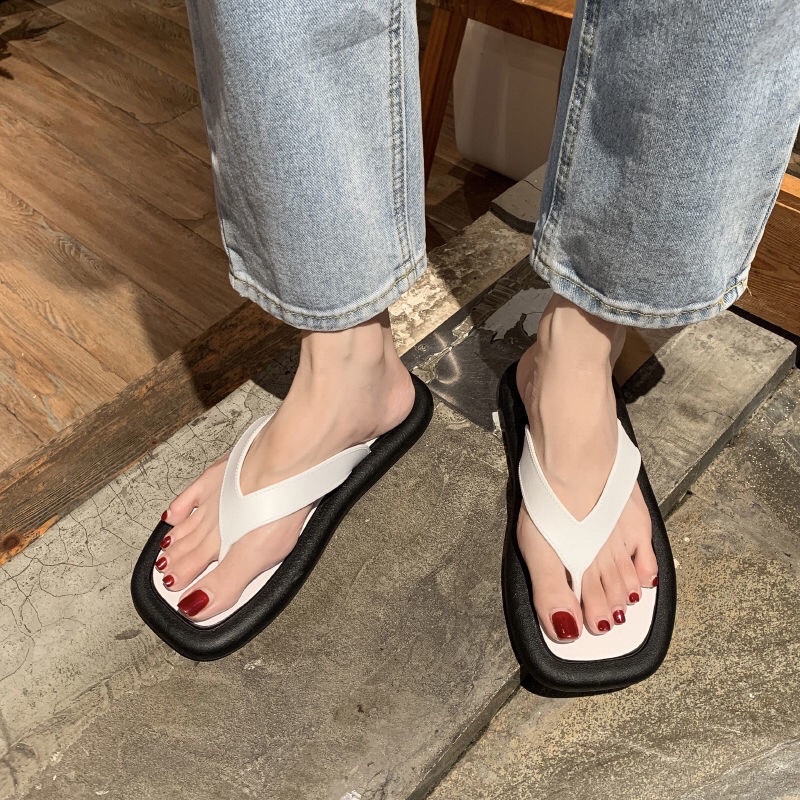 Dép xỏ ngón đế bằng mũi vuông thời trang kèm video thật