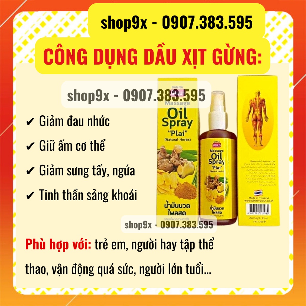 Dầu Xịt Gừng Nóng Xoa Bóp Giảm Đau - Đầu Xịt Phun Sương 300ml - BANNA OIL SPRAY NATURAL HERBS Thái Lan