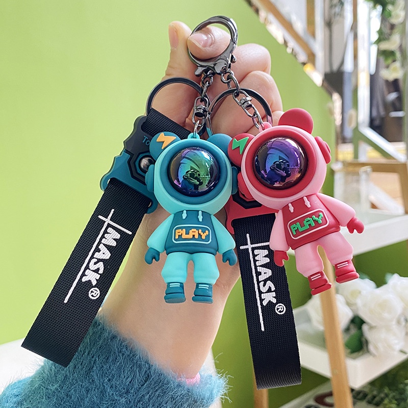 Móc chìa khoá cute phi hành gia  móc đôi anime dễ thương dây ca su cho xe máy ô tô