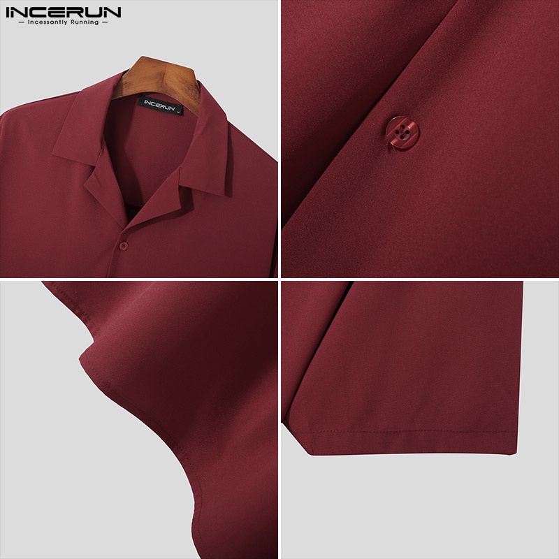 Áo sơ mi INCERUN ngắn tay 5 màu sắc thời trang mùa hè cho nam