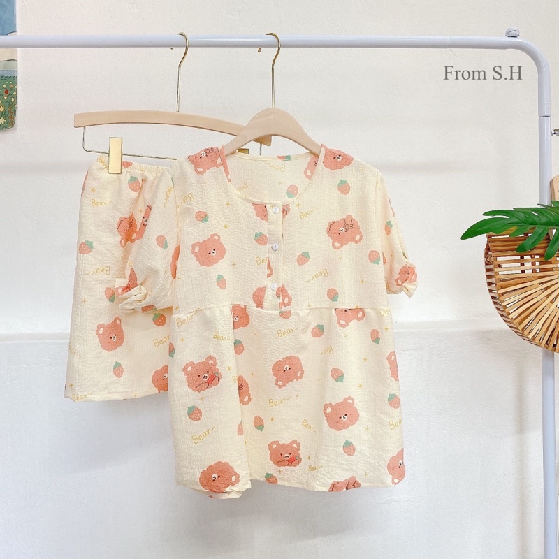 [ Ảnh thật ] Bộ ngủ pijama cộc dáng babydoll chất đũi xốp in hình cute | BigBuy360 - bigbuy360.vn