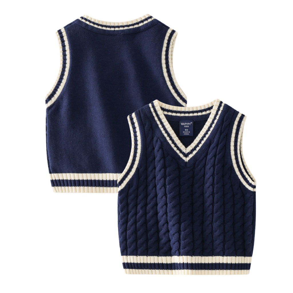 Áo len gile bé trai DINOKING Áo gi-lê len vặn thừng cho bé phong cách Hàn Quốc mùa thu đông 2022 trẻ em 2 - 7 tuổi AL05