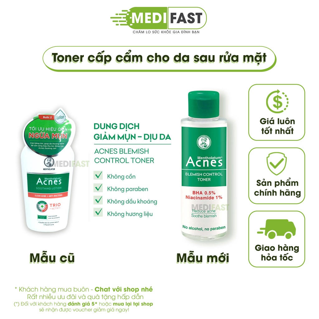 Dung dịch giảm mụn dịu da Acnes Blemish Control Toner duy trì độ ẩm cho da, giảm nhờn ngăn ngừa mụn mới - Chai 100ml