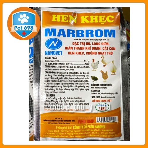 Hộp 10g x 50 gói HEN kHẸC phòng bệnh đường hô hấp chim cảnh, gà đá PET-698