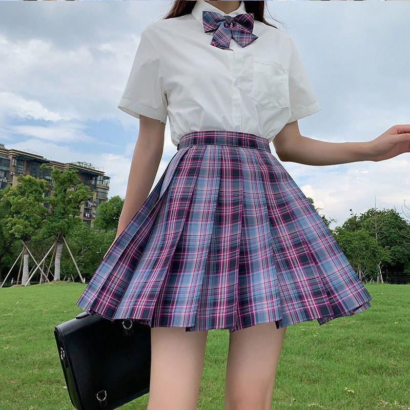 Một bộ đầy đủ của sưu tập mùa hè Nhật Bản jk đồng phục váy xếp ly nữ lưới phù hợp với học sinh 12 tuổi phong cách