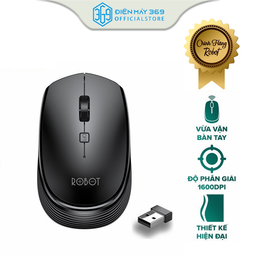Chuột Không Dây ROBOT M205 - USB 2.4Ghz, Nhỏ Gọn, Có Nút Tùy Chỉnh Độ Phân Giải, Phù Hợp PC/ Laptop