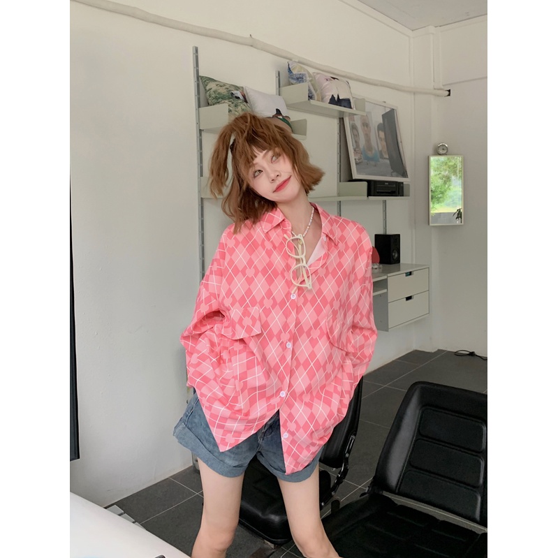 Áo Sơ Mi Tay Dài Họa Tiết Caro Phong Cách Hàn Quốc Thời Trang Cho Nữ