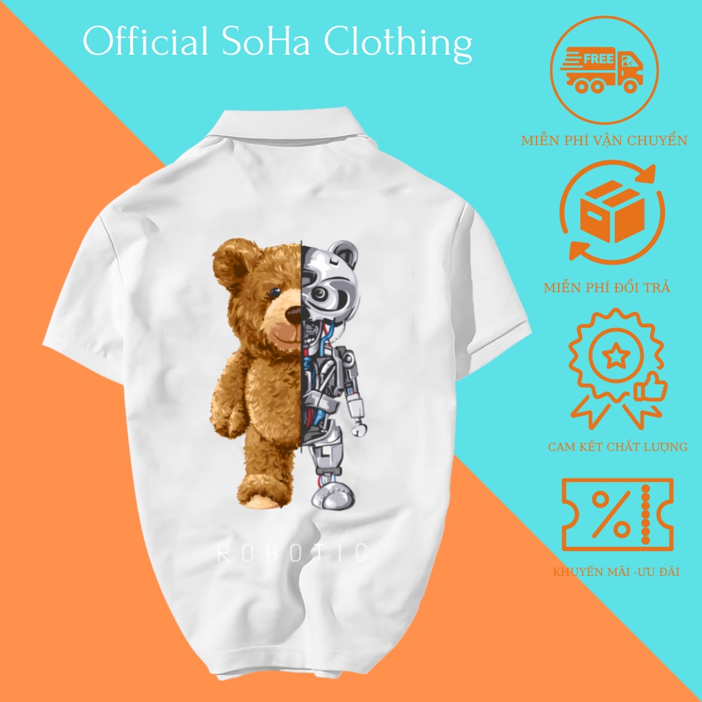 Áo Thun Polo Nam Basic cổ bẻ vải Cá Sấu chuẩn form,hình in sắc nét,  BEAR ROBOTIC -SoHa Clothing