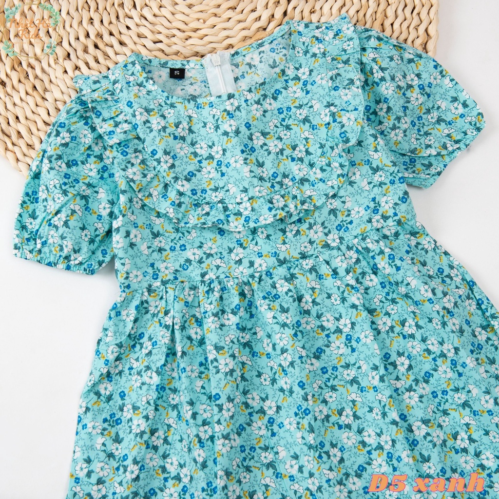 Váy xinh cho bé gái D5 đủ size từ 14-40kg họa tiết hoa, dáng xòe điệu đà 2 màu vàng và xanh