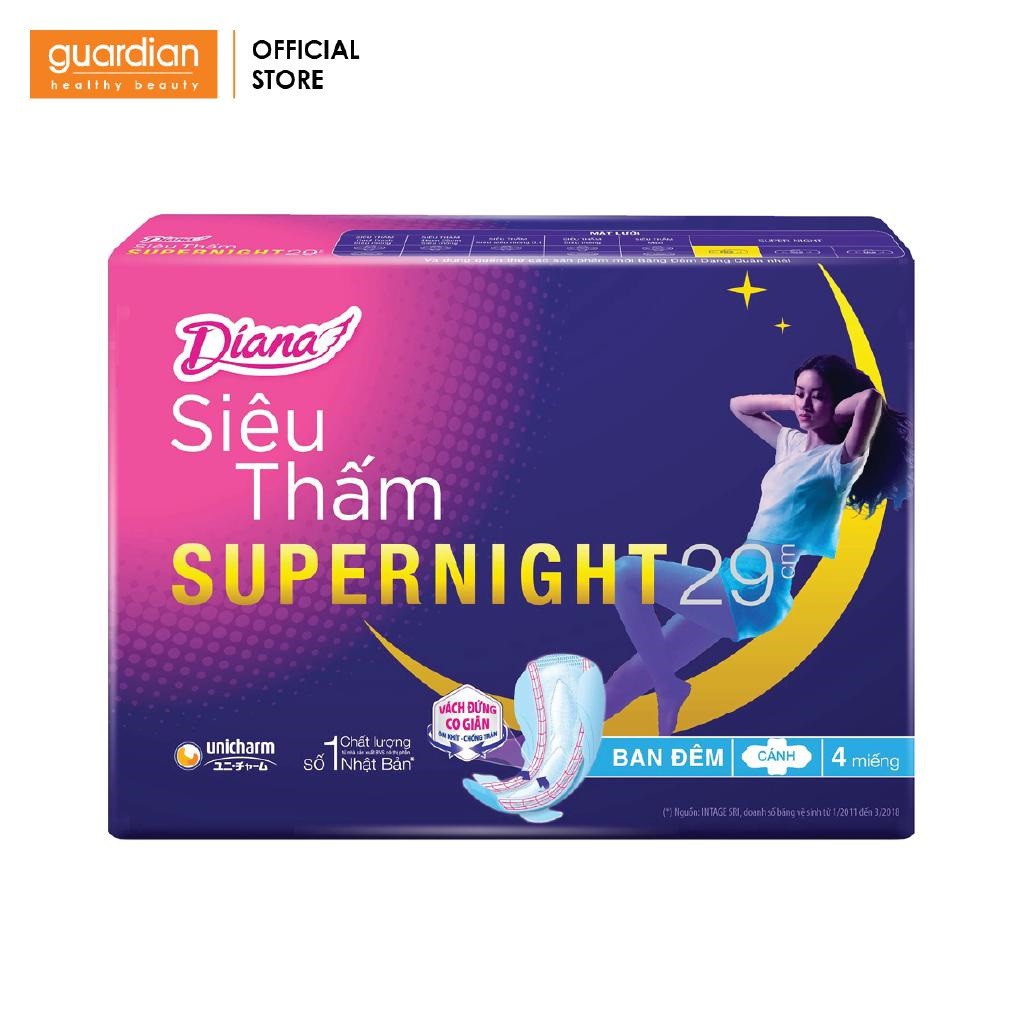 Băng vệ sinh Diana Siêu Thấm Super Night 29cm có cánh (4 miếng)