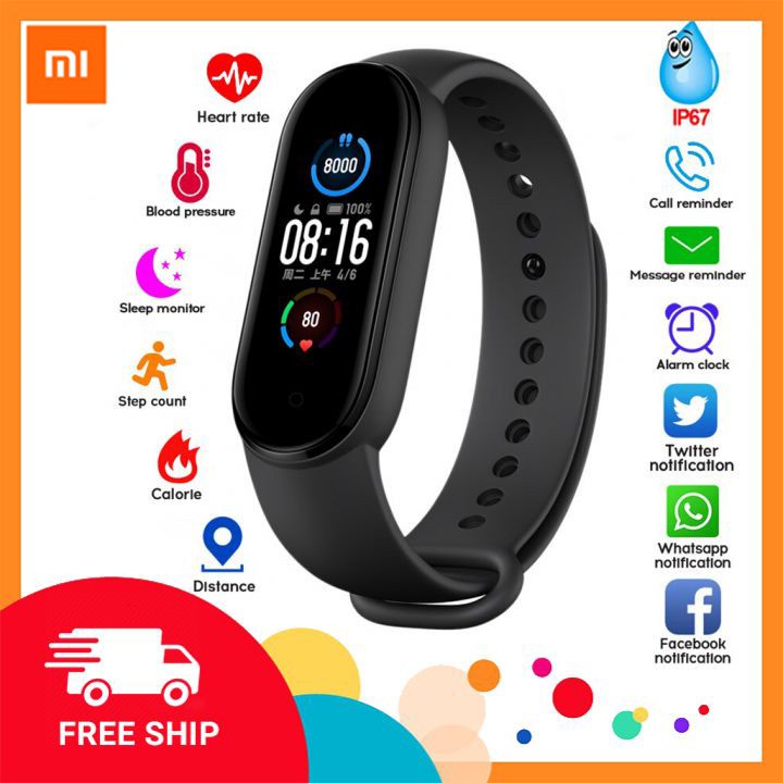 Vòng Đeo Tay Thông Minh M5 100% Theo Dõi Sức Khỏe Kèm Phụ Kiện Đồng Hồ Thông Minh M5 ⚡ FREE SHIP ⚡ Đồng Hồ Thể Thao, Đo Nhịp Tim, Đổi Hình Nền, Chống Nước IP 67