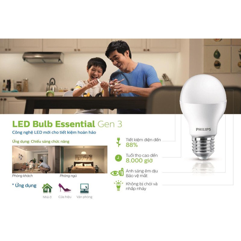 Combo 2 bóng đèn Led Philips Esential Ledbulb 9W E27 6500K 230V A60 (Ánh sáng trắng) (Hãng phân phối chính hãng) | BigBuy360 - bigbuy360.vn