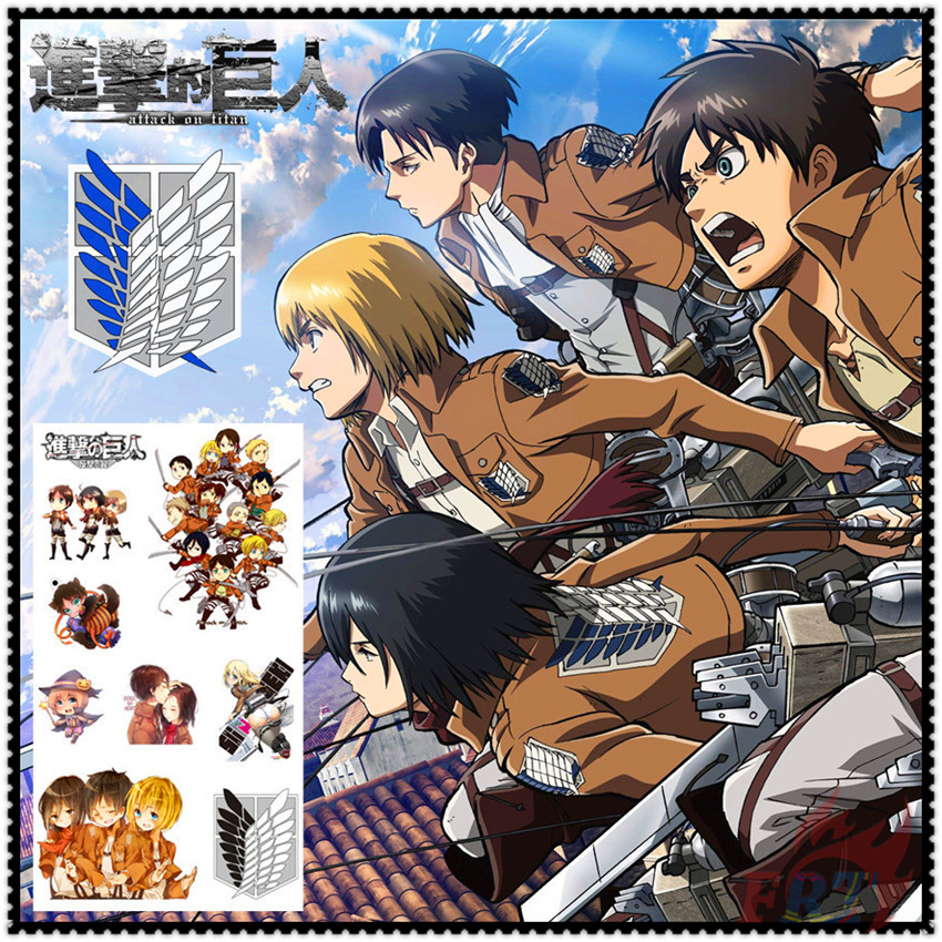 Tấm hình xăm dán tạm thời mini hình hoạt hình Attack on Titan chống thấm nước
