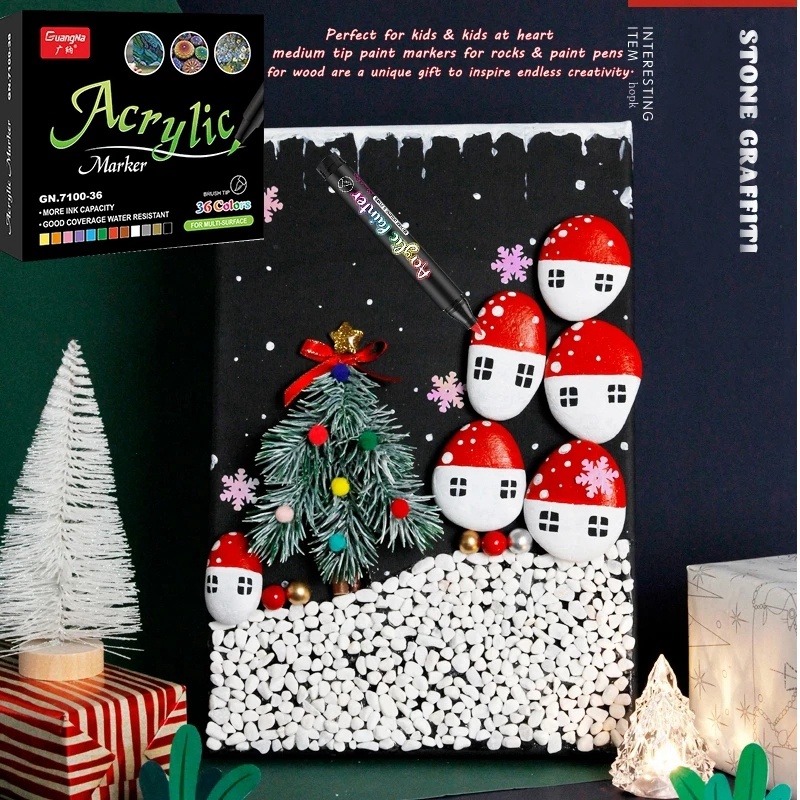 Bút Lông Acrylic 36 Màu Dùng Vẽ Đá/Gạch Men/Kính/ Vải Bạt/Thẻ