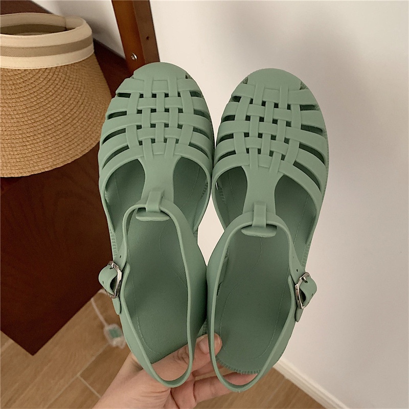 Sandal AYUER mũi tròn đế bằng chất liệu PVC thời trang mùa hè năng động dành cho nữ