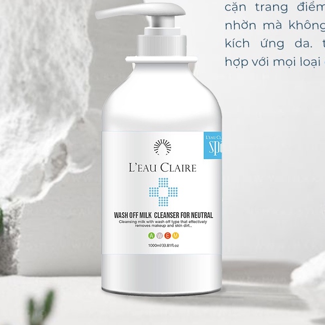 Sữa rửa mặt làm sạch bụi bẩn không gây kích ứng da L'eau Claire Wash Off Milk Cleanser For Neutral 1000ml