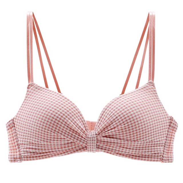 Bộ Đồ Lót Nhún Nơ Phối Kẻ Không Gọng Siêu Xinh | BigBuy360 - bigbuy360.vn