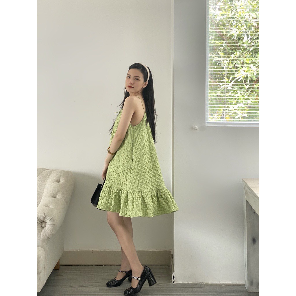 Đầm babydoll 2 dây cột nơ chất Xốp 3D cao cấp Form chữ A cực sang chảnh trendy