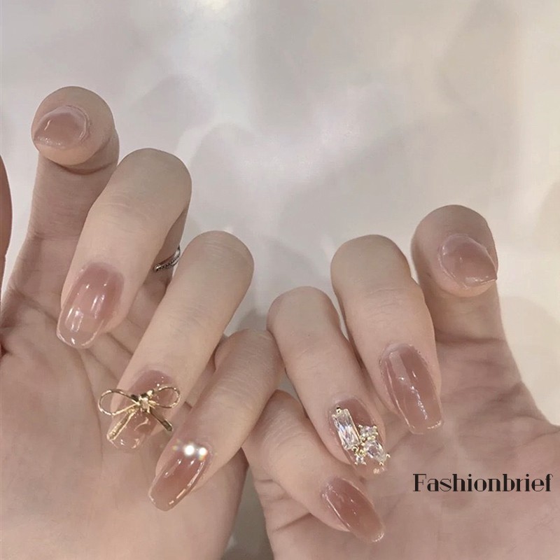 Set 24 móng tay giả trang trí móng kiểu Pháp có thể tháo rời