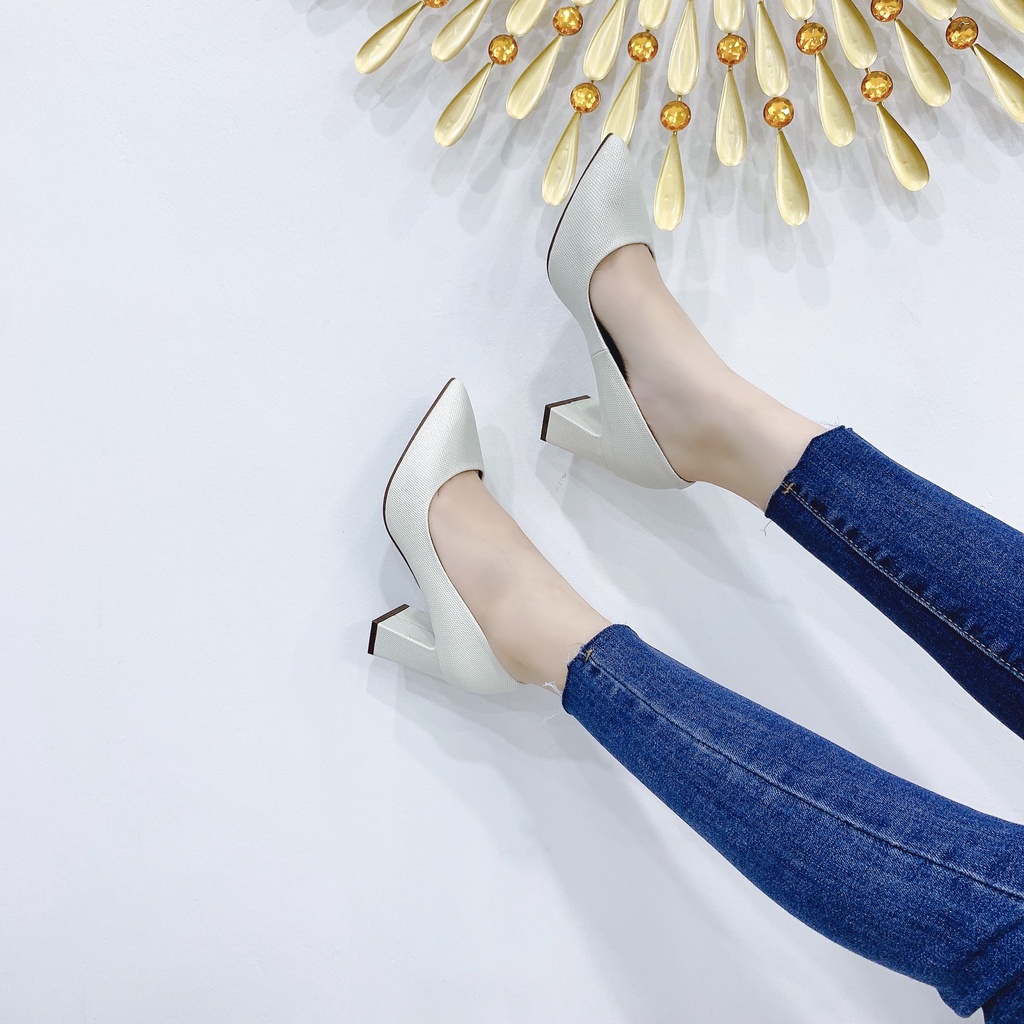 Giày cao gót 7cm thiết kế vân suna cao cấp gót vuông - D811