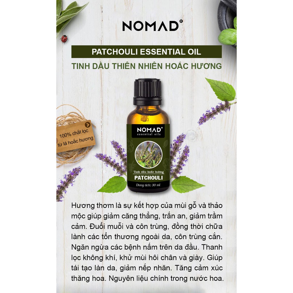 Tinh Dầu Thiên Nhiên Hoắc Hương Nomad Patchouli Essential Oil