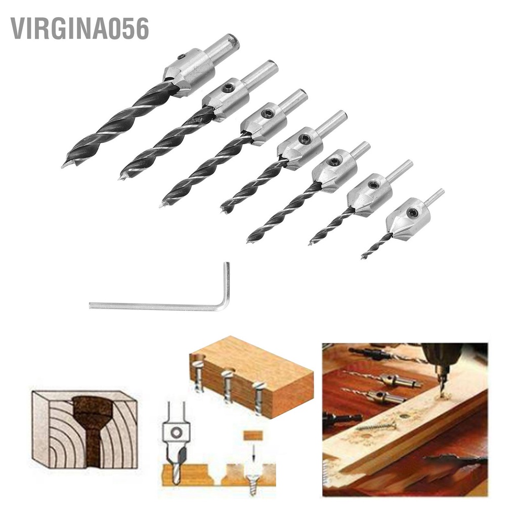 Virgina056 7 cái Bộ đếm bộ lỗ khoan chế biến gỗ Tốc độ cao thép chìm Mũi cho ngành mộc