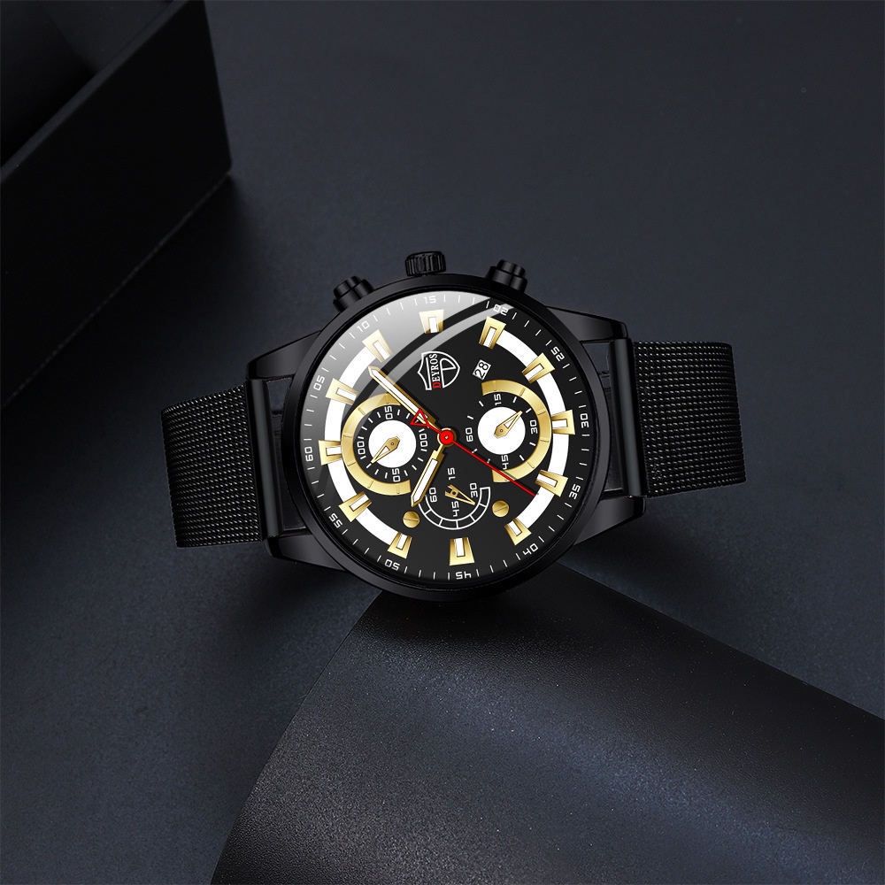 Thời trang nam giới bình thường Lịch công tác Đồng hồ nam kim tuyến dạ quang Đồng hồ bằng thép không gỉ phát sáng dành cho sinh viên Đồng hồ thạch anh da lưới