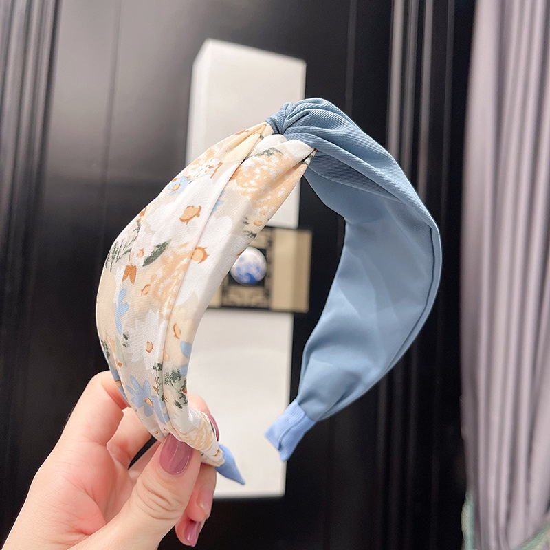 Băng Đô Cài Tóc Bản Rộng Thắt Nút In Họa Tiết Hoa Phong Cách Pháp Thời Trang Cho Nữ