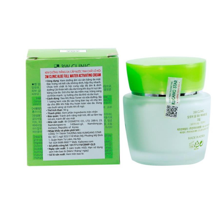 Kem dưỡng trắng da cấp nước tinh chất lô hội 3W Clinic Aloe Full Water Activating Cream Hàn Quốc 50ml