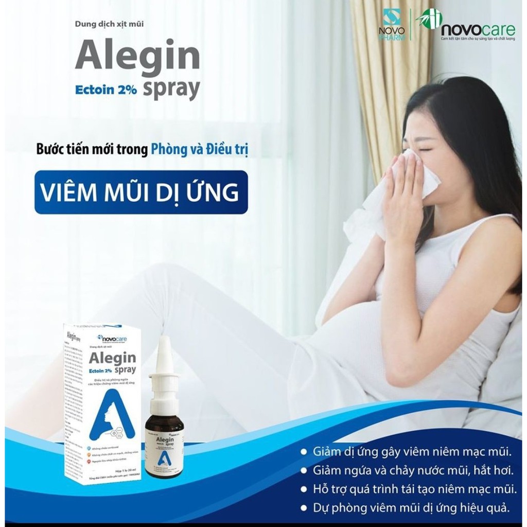 ALEGIN SPRAY dung dịch xịt làm giảm và phòng ngừa VIÊM MŨI DỊ ỨNG chứa ECTION không CORTICOID, CHẤT CO MẠCH, CHỐNG VIÊM