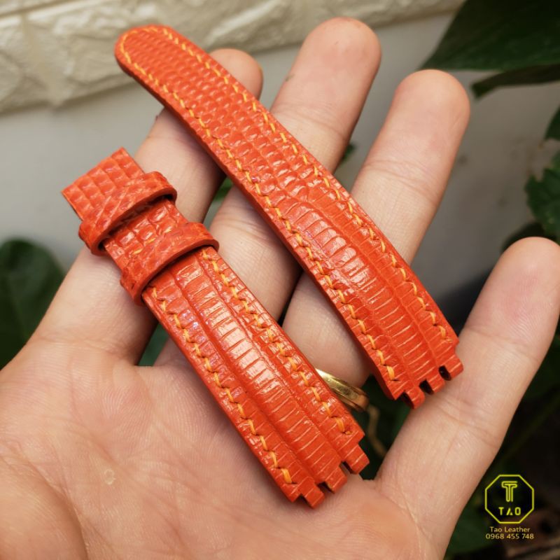 Dây đồng hồ da kỳ đà ý handmade 100%, màu cam