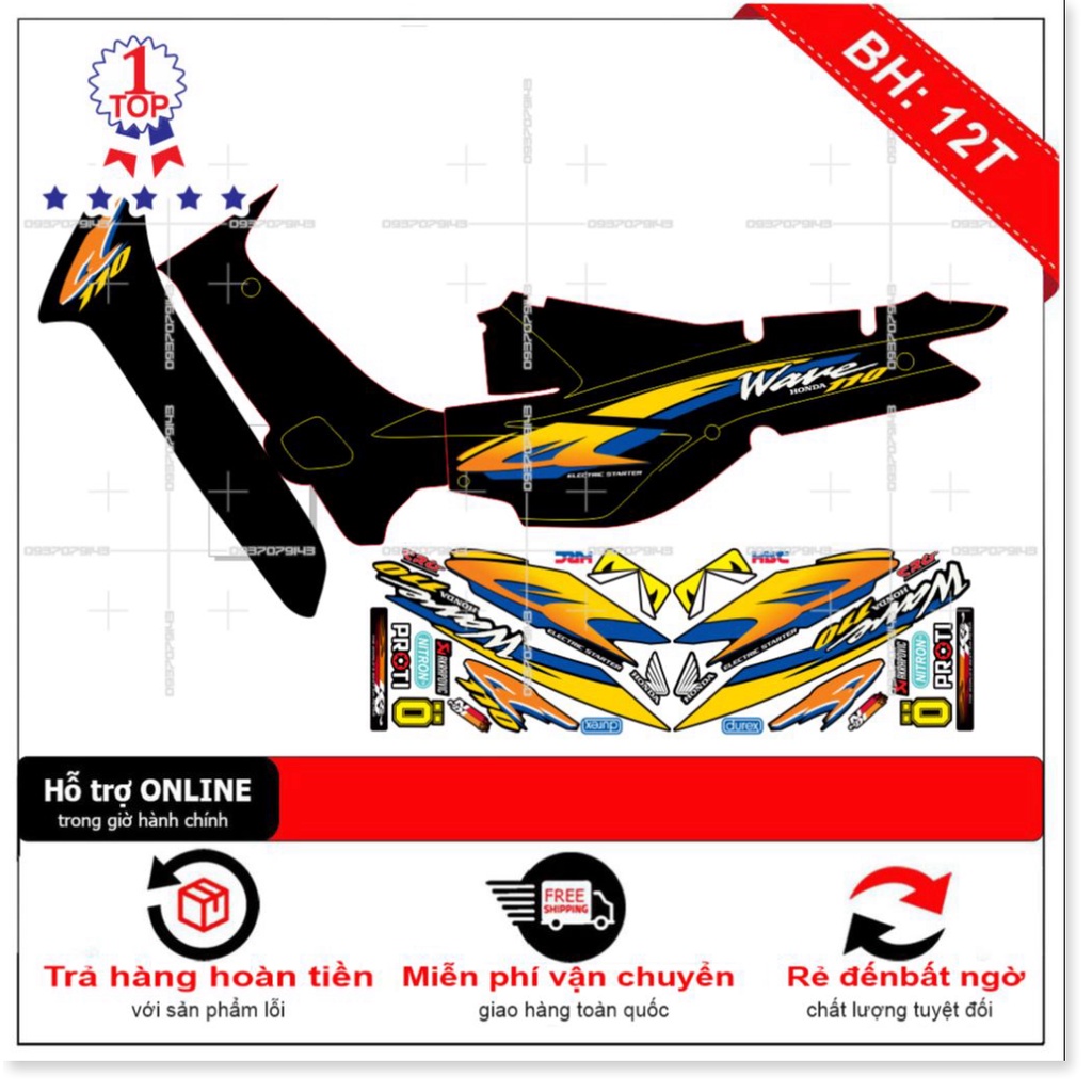 ( Quí khách vui lòng mang ra tiệm cho thợ dán ) Tem wave nhỏ đời đầu 110 đen