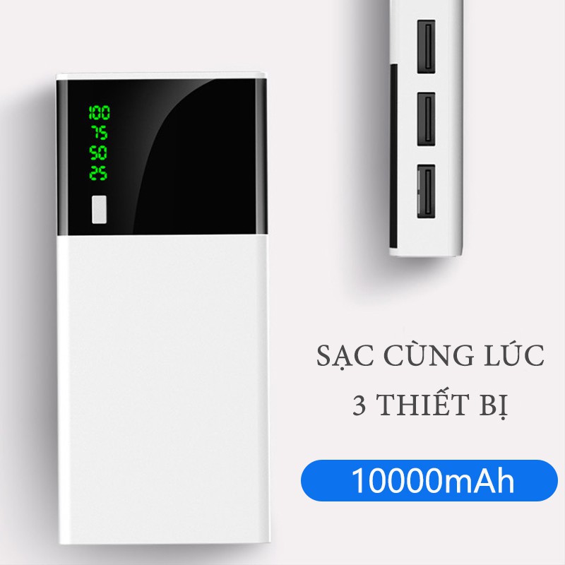 △❁Sạc pin dự phòng 3 cổng 10000mAh, hiển thị thông số pin, dùng cho mọi điện thoại