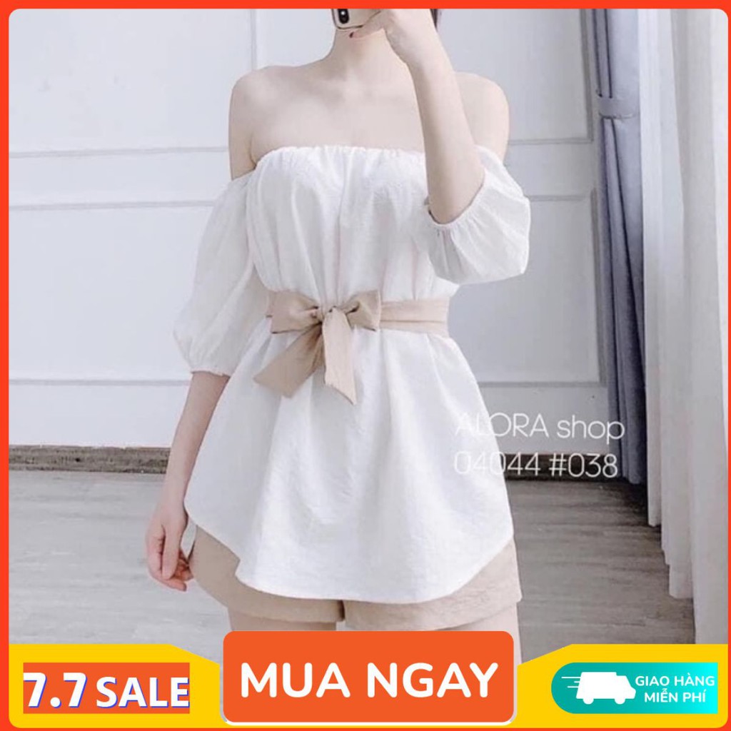[XU HƯỚNG HÈ] Set áo trễ vai, kiểu đẹp, kết hợp quần sooc be, phong cách sành điệu, giao hàng nhanh, freeship