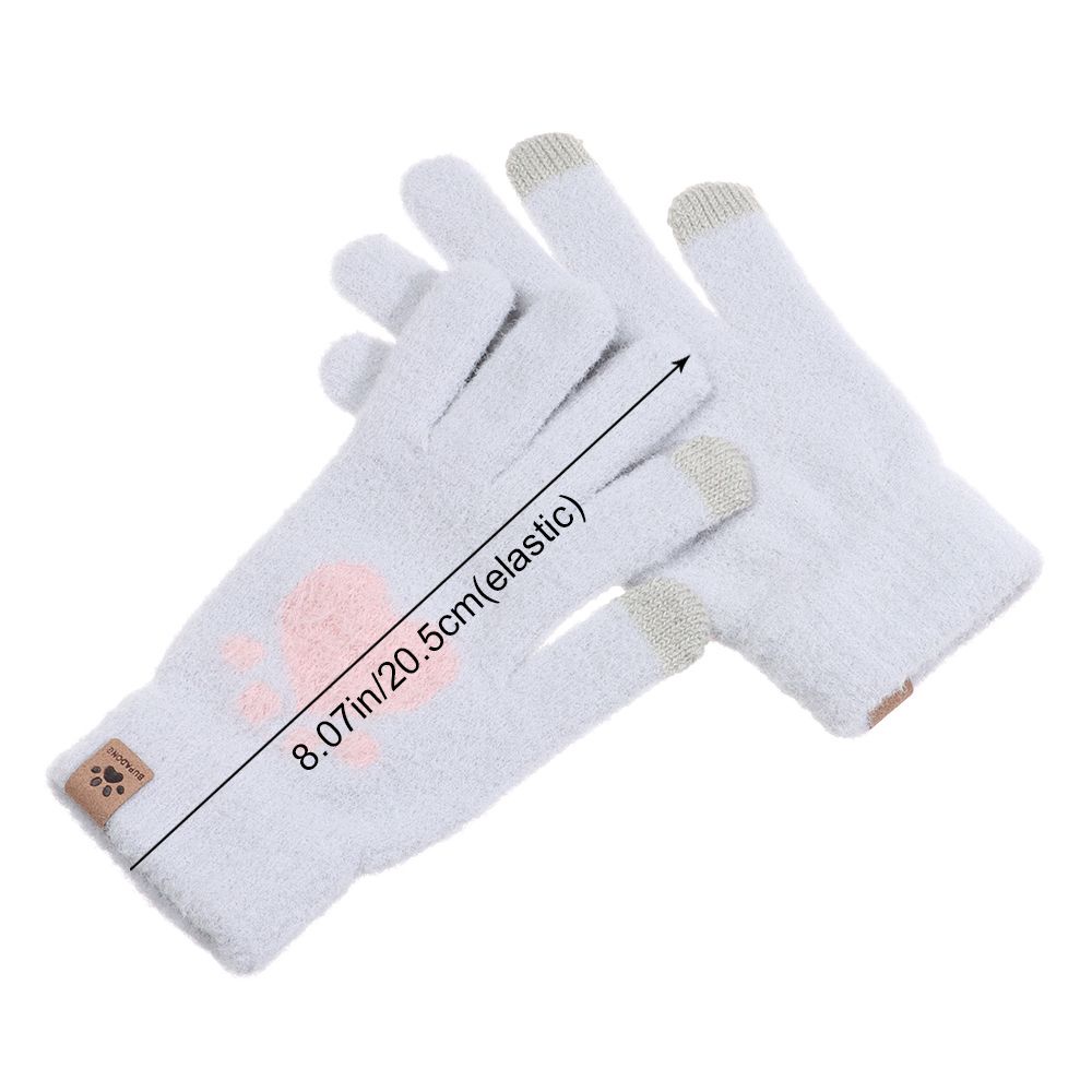 LUOLV Găng tay hở ngón hình bàn chân mèo giữ ấm mùa thu đông bằng vải nỉ nhiều màu sắc có thể dùng màn hình cảm ứng cho nữ