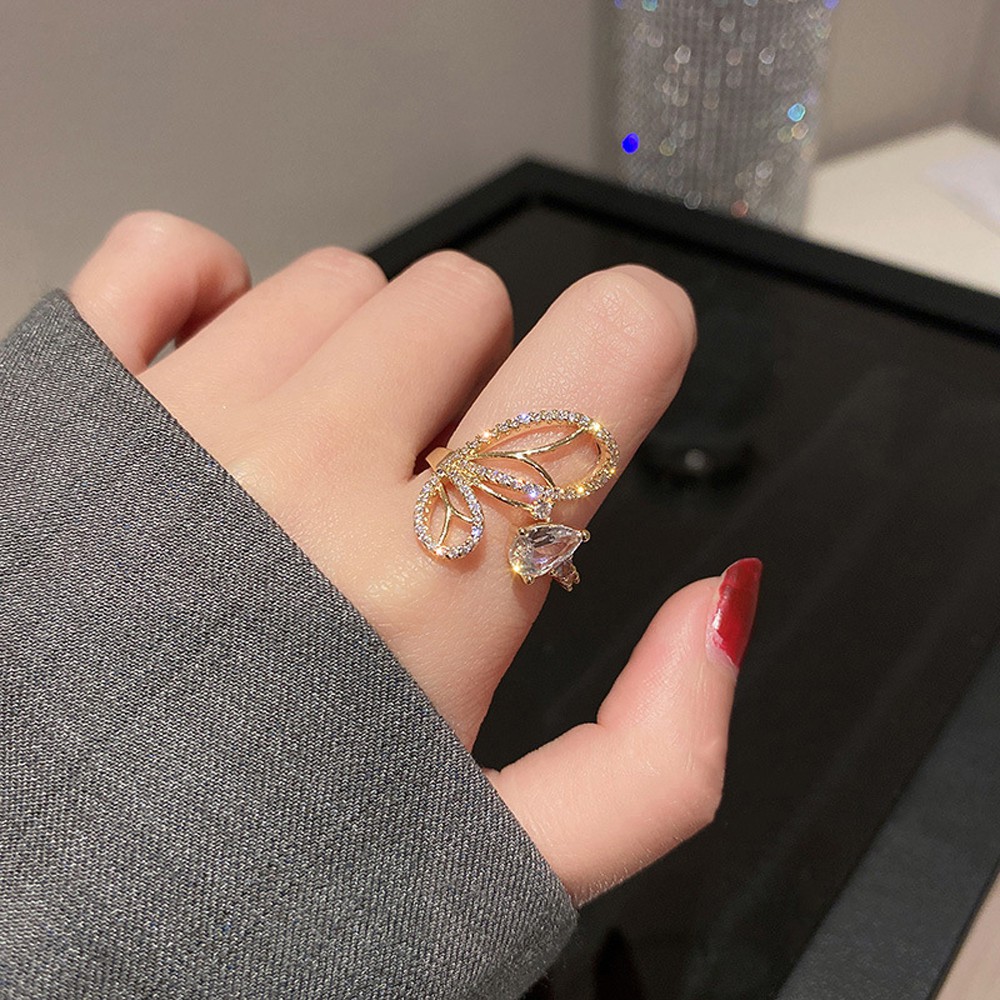 Nhẫn Hở Hình Bướm Đính Đá Lấp Lánh Phong Cách Hàn Quốc