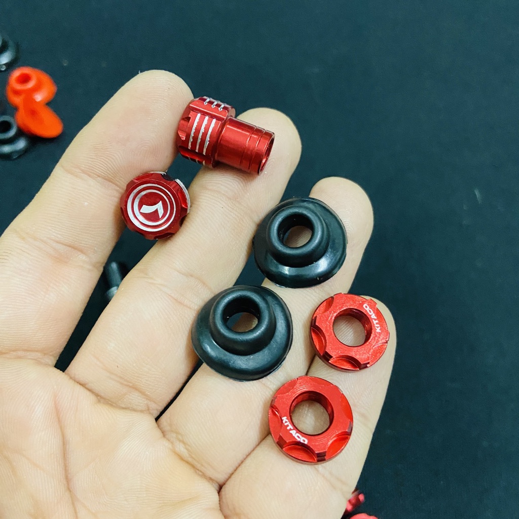 (CHÚ Ý) COMBO bộ van vòi xe máy cao cấp NHÔM CNC kèm 02 miếng tán VAN VÒI và 02 miếng cao su van vòi xe máy siêu chất