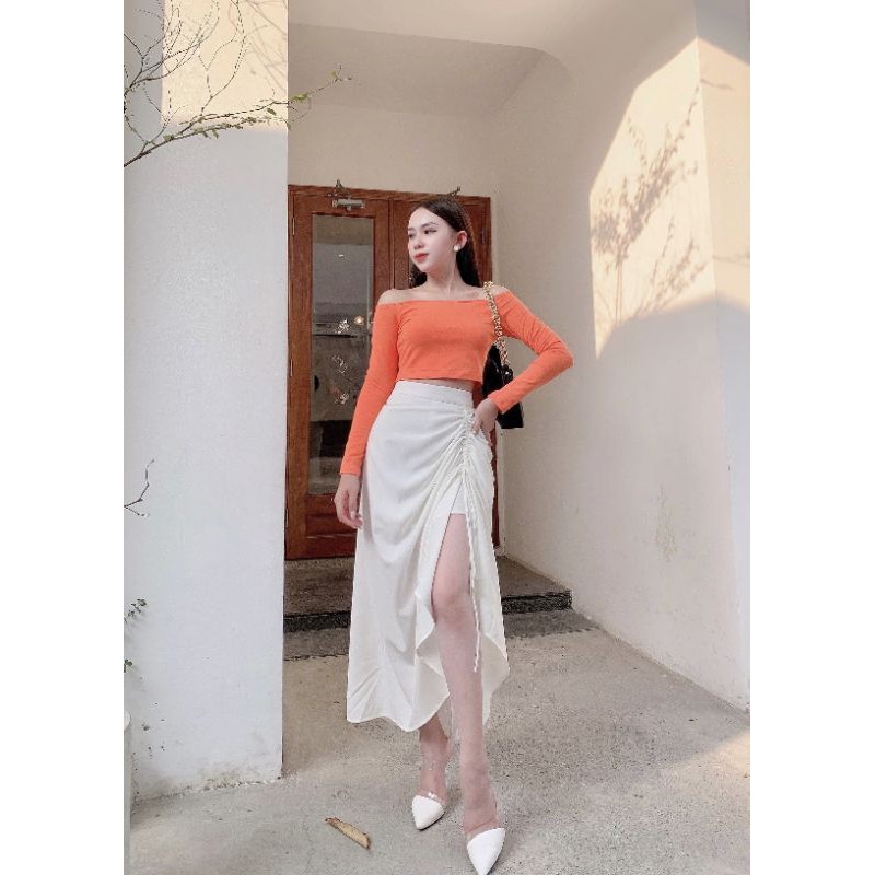 Váy trắng dài rút dây