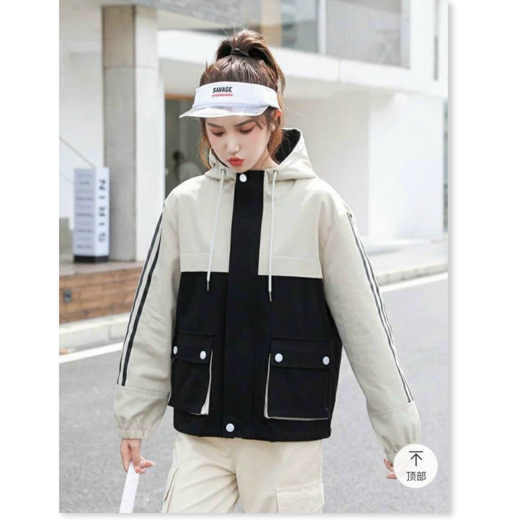 ÁO DÙ 2 LỚP TÚI HỘP PHỐI SỌC TAY PHONG CÁCH HÀN HOT