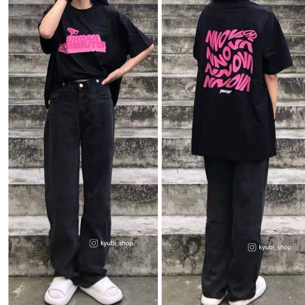 Quần jean bò nữ ống rộng đen phong cách Retro School (Có Bigsize) - Quần jeans suông Kyubi JC26