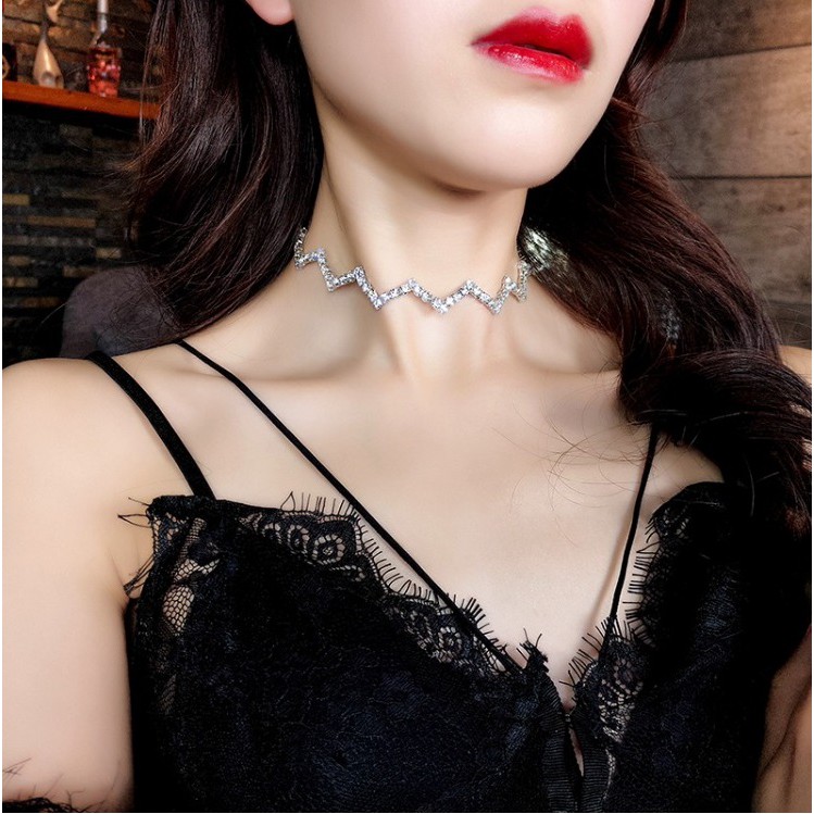 Vòng chocker đính đá lấp lánh ziczac sang trọng VC40