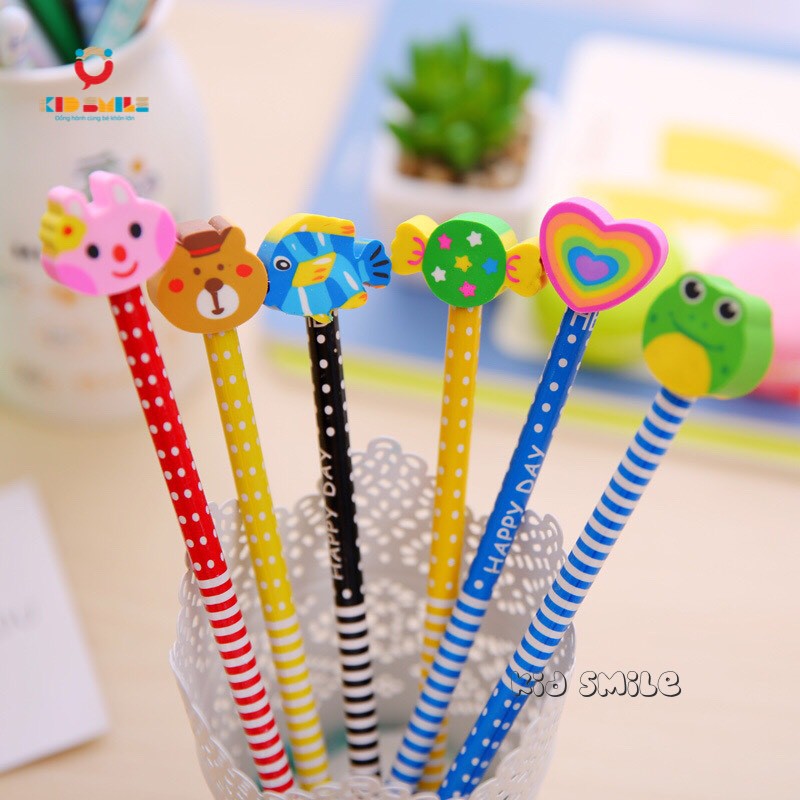 Bút chì kèm tẩy SET 5 CHIẾC họa tiết hoạt hình ngộ nghĩnh dễ thương cho bé - Dozkidz