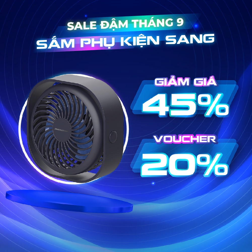 Quạt Mini Để Bàn ROCKROSE Frozen II - Pin 1200mAh - 3 Tốc Độ Gió - Xoay 360 Độ - Cổng Sạc USB - Nhỏ Gọn Tiện Dụng