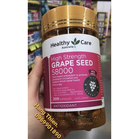 (Đủ bill) Tinh.chất Hạt nho Healthy Care. High Streghth Grape Seed 58000 _ 200v