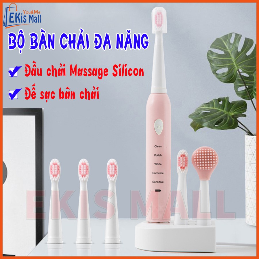 Bàn chải đánh răng điện tự động lông mềm 5 chế độ hàng nội địa Máy đánh răng rung sóng âm Cao Cấp